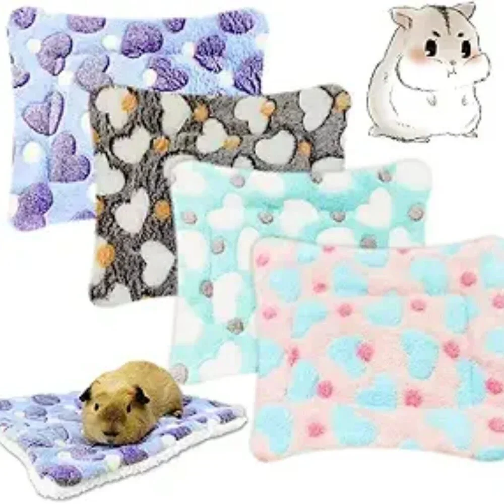 4 Pieces Guinea Pig Bunny Comfortable Bed Mats Pads, Rabbit Warm Soft Bed Pad